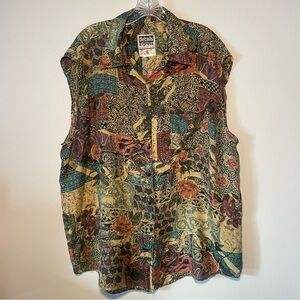Tan & Rose Floral Patchwork Print Blouse
